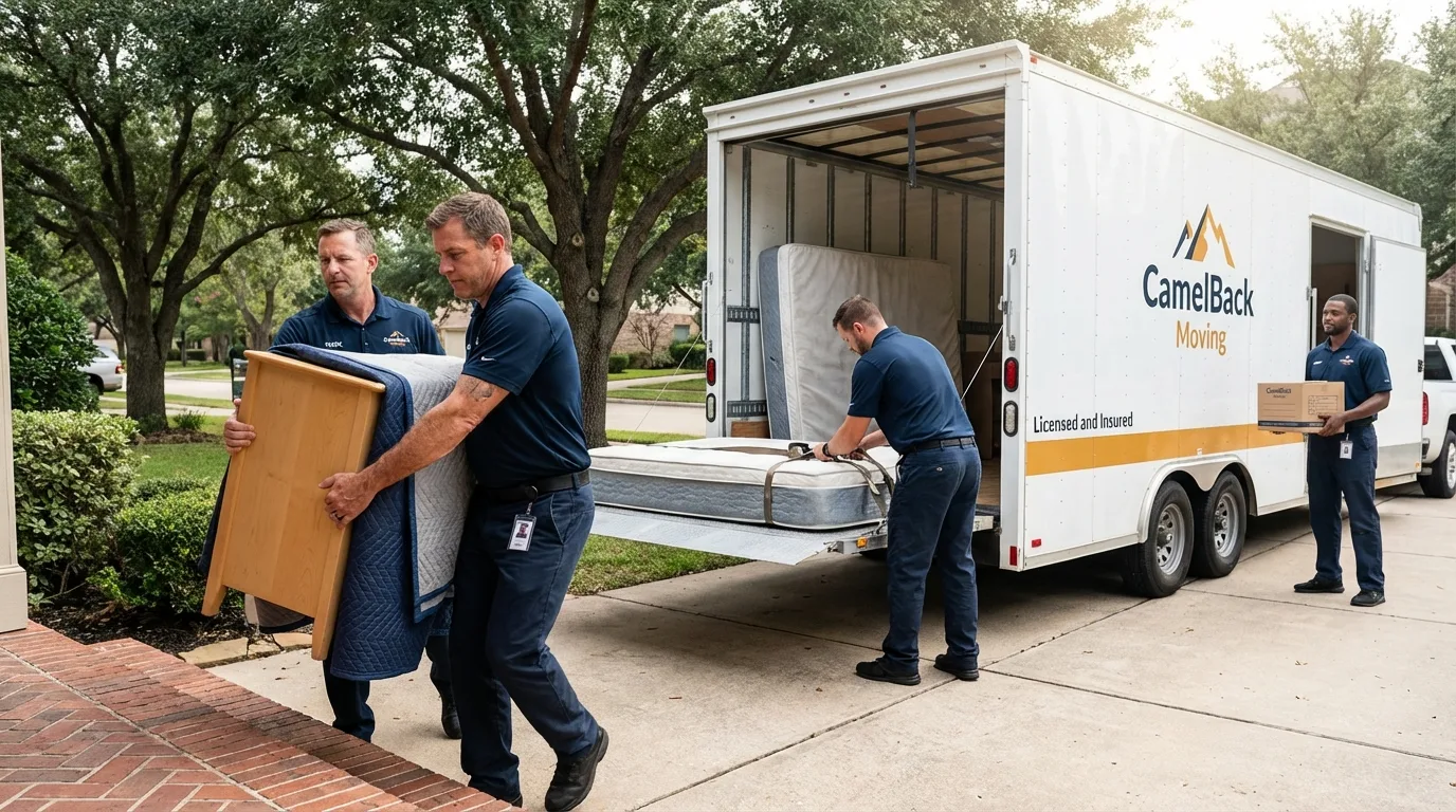 Crew loading residential truck for cross-state move from Roslyn Heights, NY