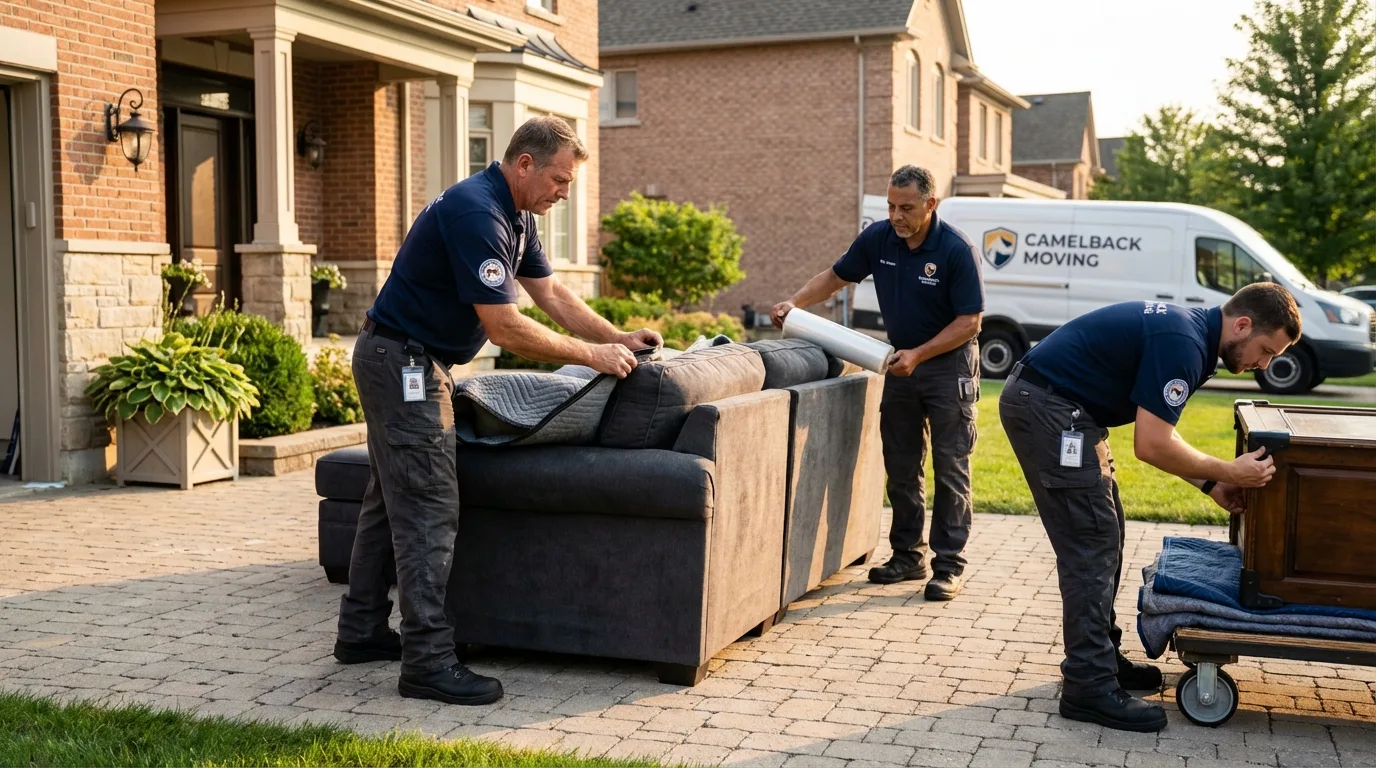 Large estate moving crew wrapping furniture in Roslyn Heights, NY