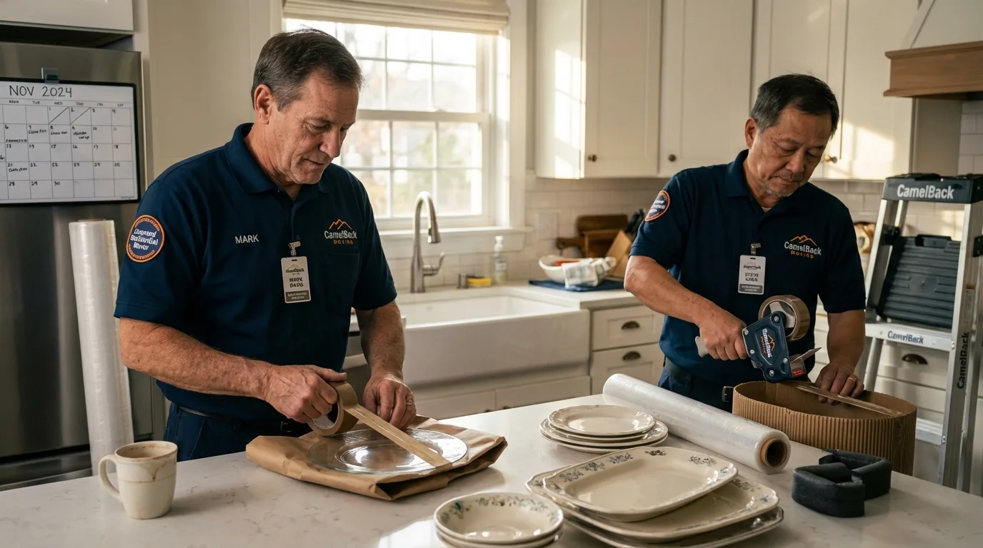 Professional crew packing kitchen dishware in Roslyn Heights, NY