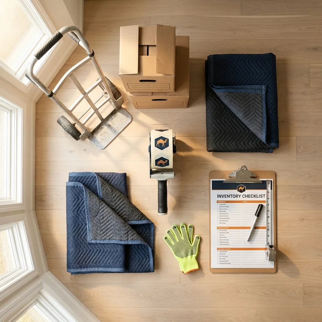 Professional moving supplies and packing materials layout for Roslyn Heights residential relocations
